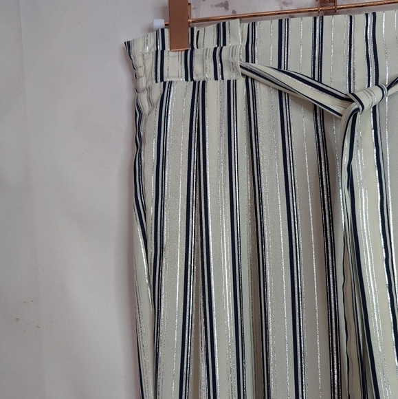 Zara Culotte Wide Leg Pull On Pants Striped Small Cream Blue High Rise White - Picture 9 of 9